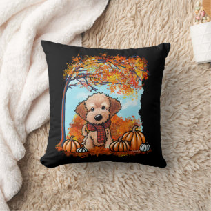 KiniArt Goldendoodle Puppy Autumn Cushion