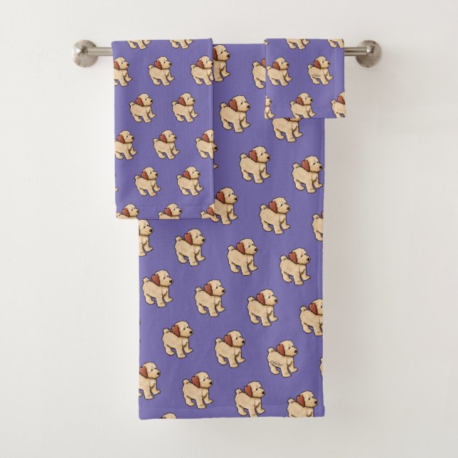 KiniArt Goldendoodle Puppy  Bath Towel Set (Insitu)