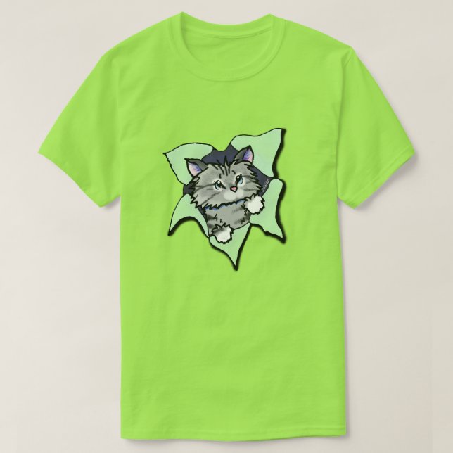 KiniArt Gray Kitty Blast T-shirt (Design Front)