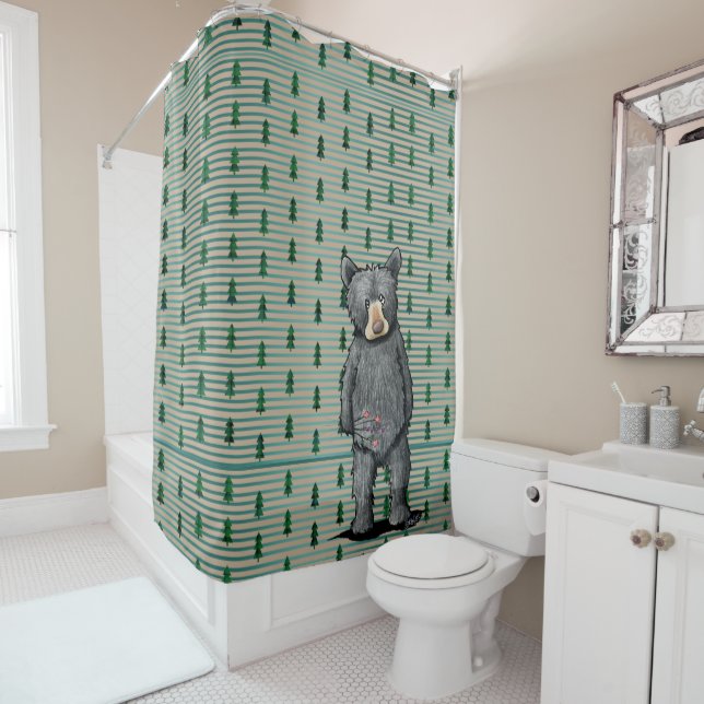 KiniArt Green Plaid Trees Shower Curtain (In Situ)