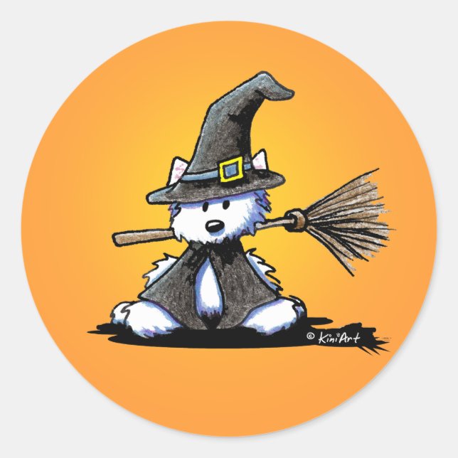 KiniArt Halloween Westie Witch Sticker (Front)