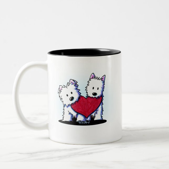 KiniArt Heartfelt Westie Duo Two-Tone Coffee Mug (Left)