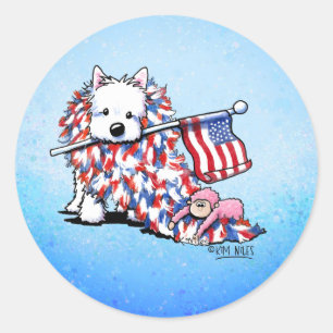 KiniArt Liberty Westie Classic Round Sticker