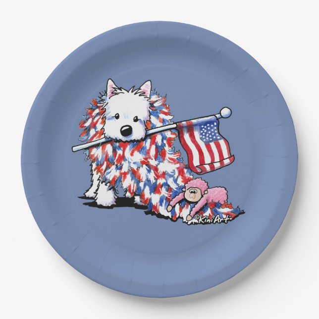 KiniArt Liberty Westie Portrait Paper Plate (Front)