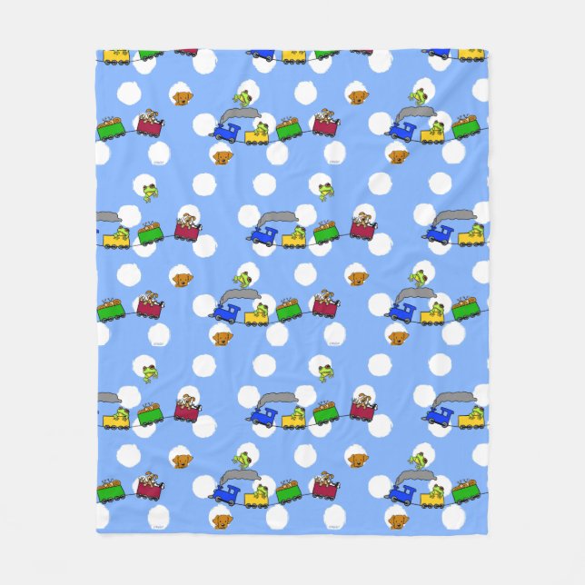 KiniArt Little Boys Trains Fleece Blanket (Front)