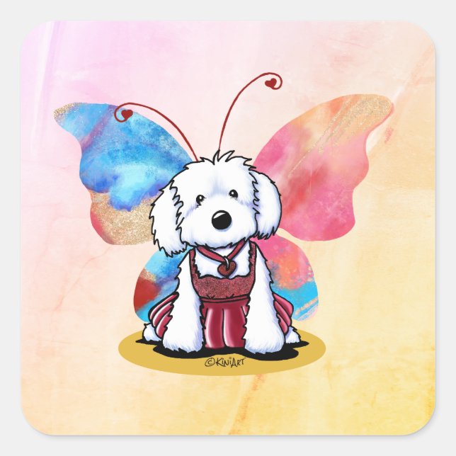 KiniArt Maltese Butterfly Square Sticker (Front)