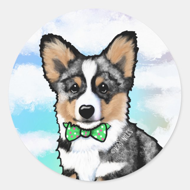 KiniArt Merle Corgi Classic Round Sticker (Front)