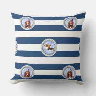 KiniArt Nautical Basset Portholes Cushion