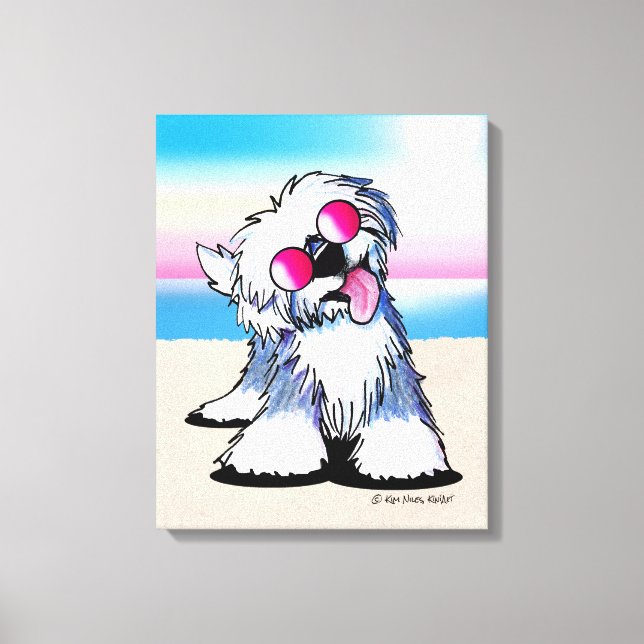 KiniArt Old English Sheepdog Beach Canvas Print (Front)