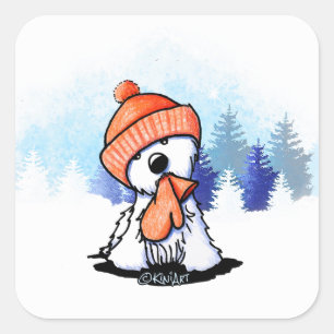 KiniArt Orange Winter Westie Square Sticker