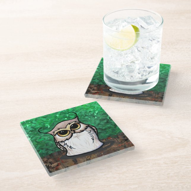 KiniArt Owl  Glass Coaster (Angled)