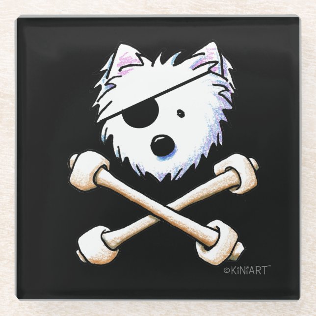 KiniArt Pirate Westie Crossbones Coaster (Front)