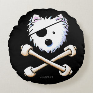 KiniArt Pirate Westie Crossbones Round Cushion