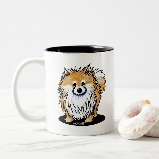 KiniArt Pomeranian Two-Tone Coffee Mug (With Donut)
