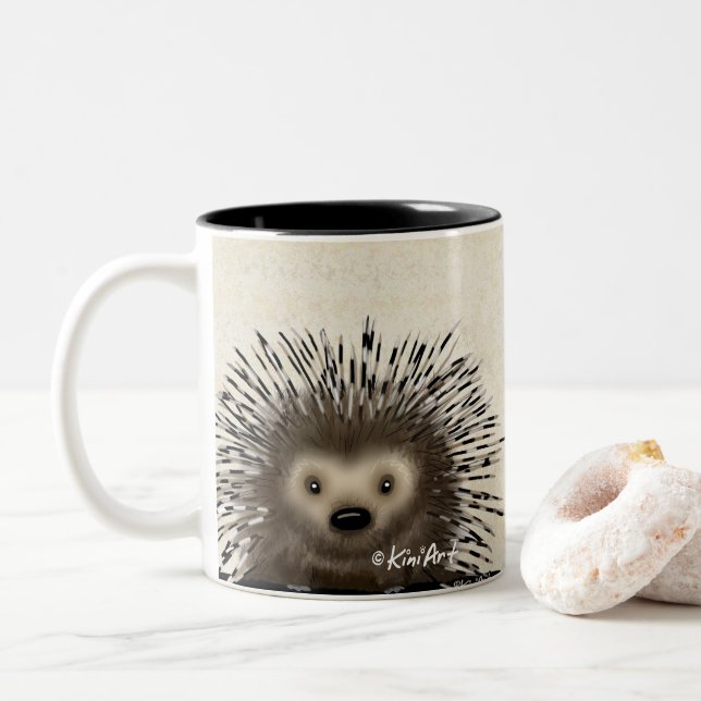 KiniArt Porcupine Two-Tone Coffee Mug (With Donut)