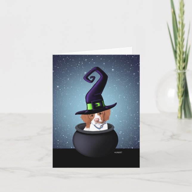 KiniArt Red Brittany Halloween Holiday Card (Front)