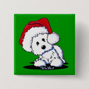 KiniArt Santa Westie Dog Gifts 15 Cm Square Badge
