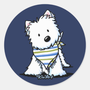 KiniArt Scarf Westie Classic Round Sticker