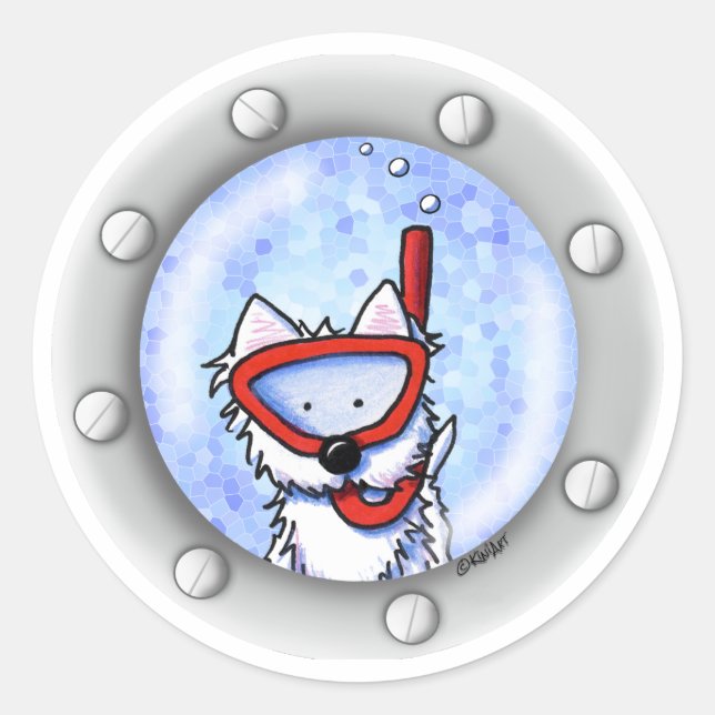 KiniArt Snorkel Westie Porthole Classic Round Sticker (Front)