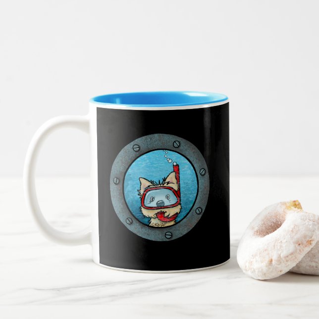 KiniArt Snorkelling Cairn Terrier Two-Tone Coffee Mug (With Donut)