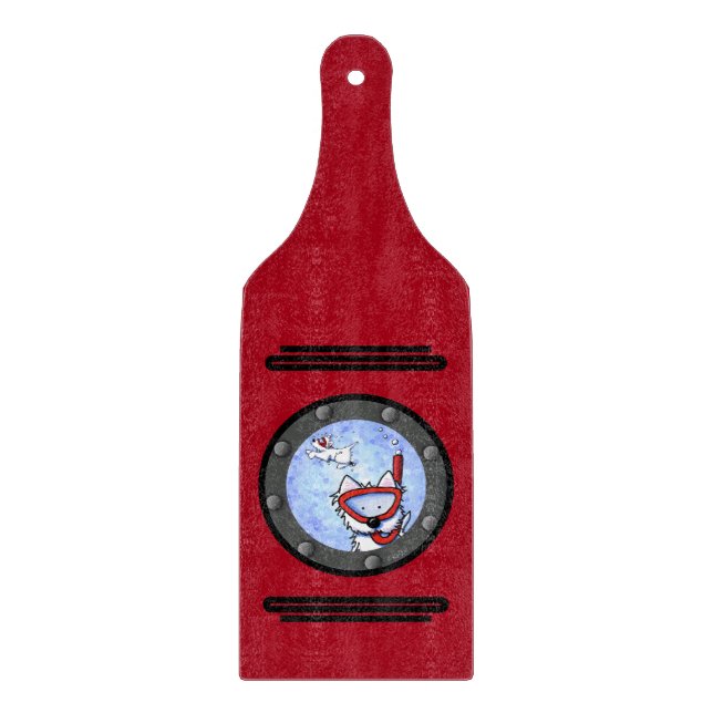 KiniArt Snorkelling Westie Porthole Cutting Board (Front)