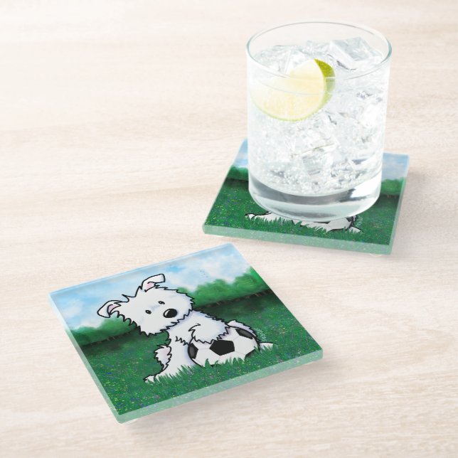 KiniArt Soccer Westie Puppy Coaster (Angled)