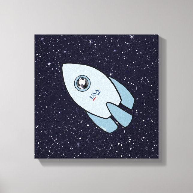 KiniArt Space Rocket Dog Westie Canvas Print (Front)