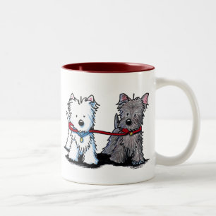 KiniArt Terrier Walking Buddies Two-Tone Coffee Mug