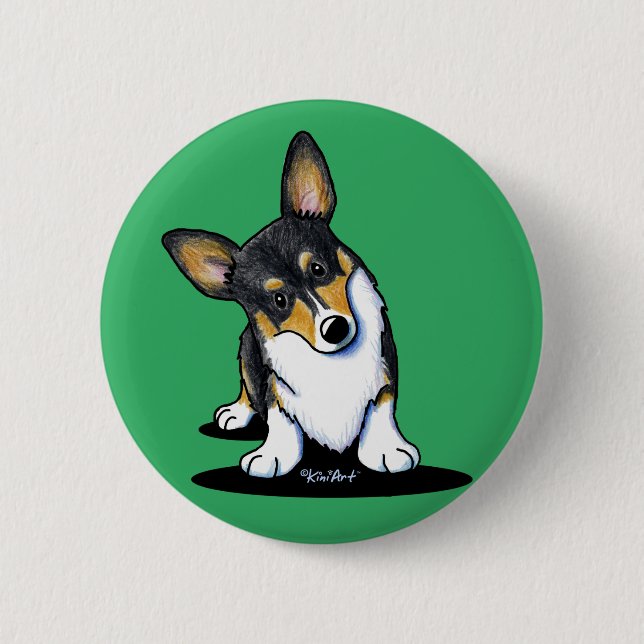 KiniArt Tri Curious Corgi 6 Cm Round Badge (Front)