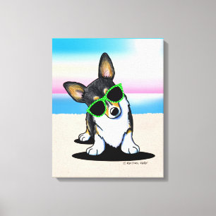 KiniArt Tricolor Corgi Dog Beach Canvas Print