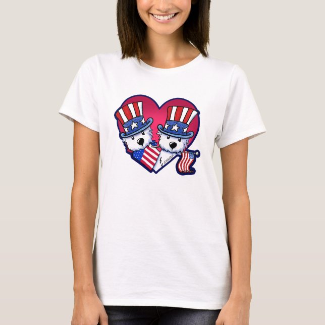 KiniArt USA Patriotic Westies T-Shirt (Front)