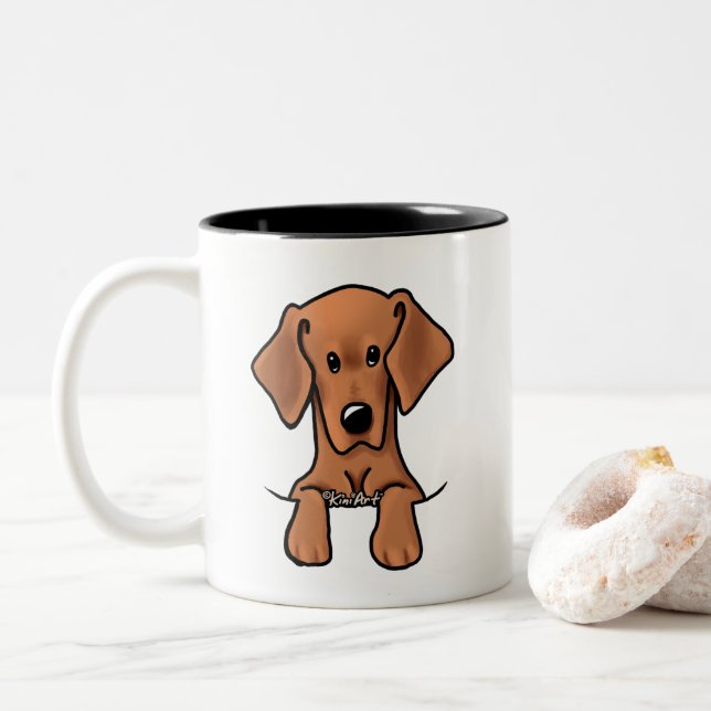 KiniArt Vizsla Hound Two-Tone Coffee Mug (With Donut)