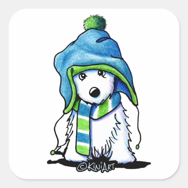 KiniArt Wee Winter Westie Square Sticker (Front)