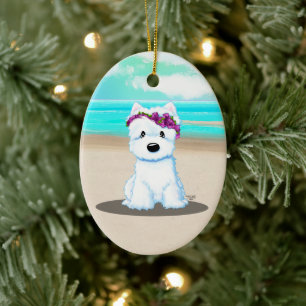 KiniArt™️ Westie Beach Blossom Ceramic Tree Decoration