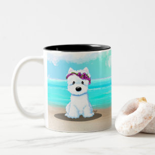 KiniArt™️ Westie Beach Blossom Two-Tone Coffee Mug