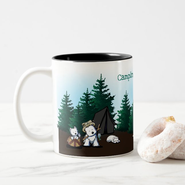 KiniArt Westie Camping Two-Tone Coffee Mug (With Donut)
