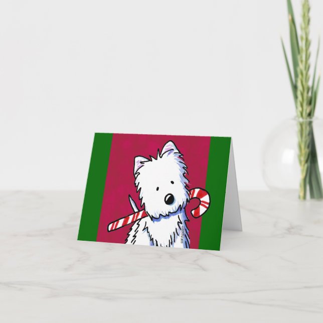 KiniArt Westie Candy Cane Christmas Card (Front)