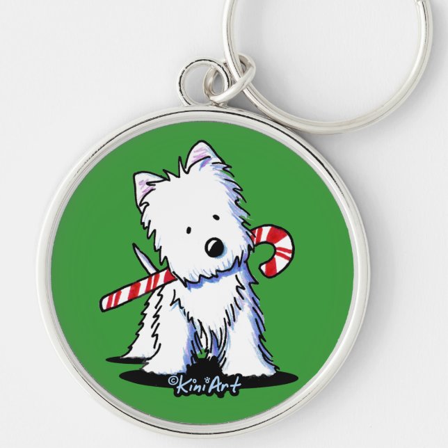 KiniArt Westie Candy Cane Cutie Key Chain (Front)