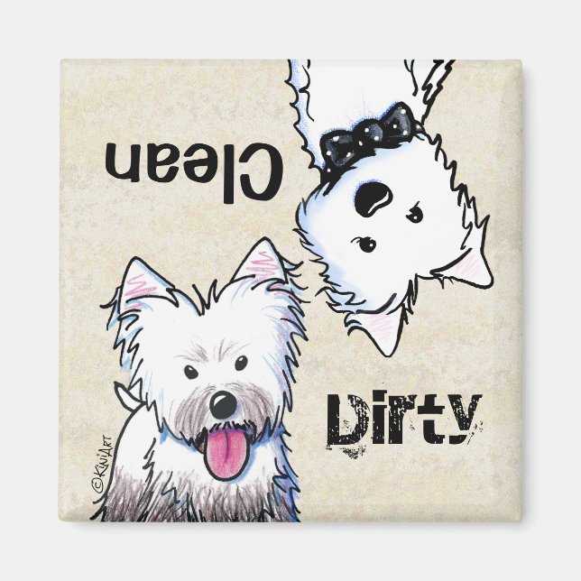 KiniArt Westie Clean Dirty Dishwasher magnet (Front)