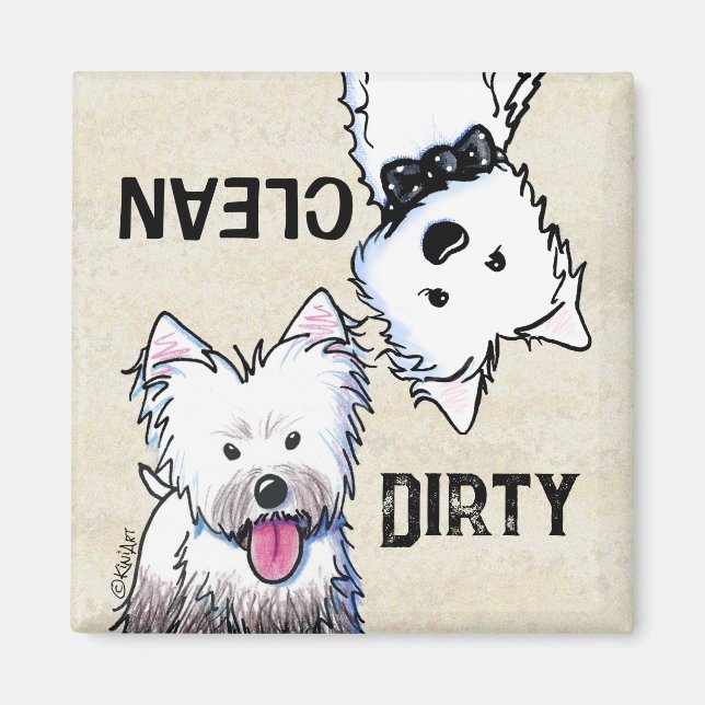 KiniArt Westie Clean Dirty Dishwasher magnet (Front)