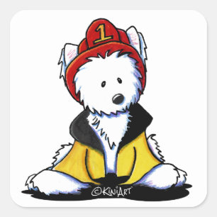 KiniArt Westie Fireman Square Sticker