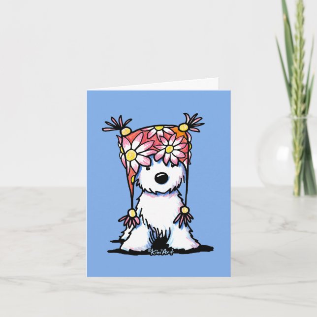 KiniArt Westie Floral Hat Note Card (Front)