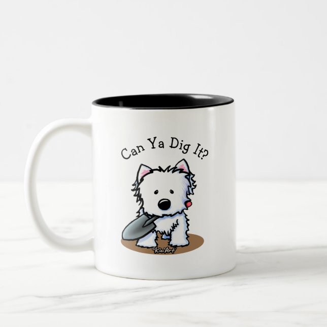 KiniArt Westie Garden Helper Dog Two-Tone Coffee Mug (Left)