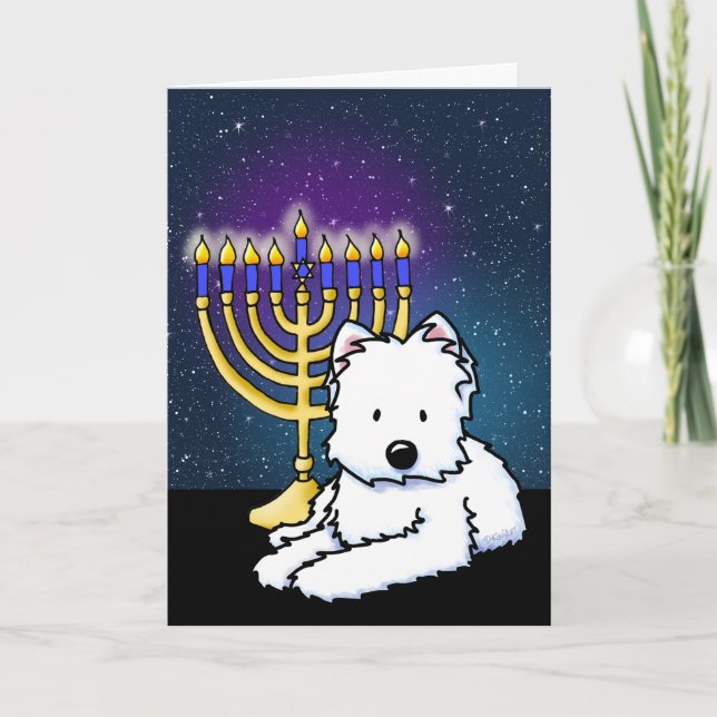KiniArt Westie Hanukkah Menorah Card (Front)