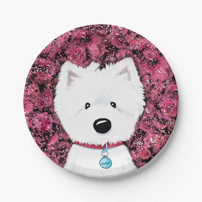 KiniArt Westie Impressions Floral Paper Plate (Front)