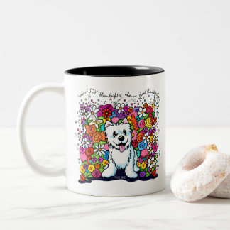 KiniArt Westie Joyful Garden Two-Tone Coffee Mug