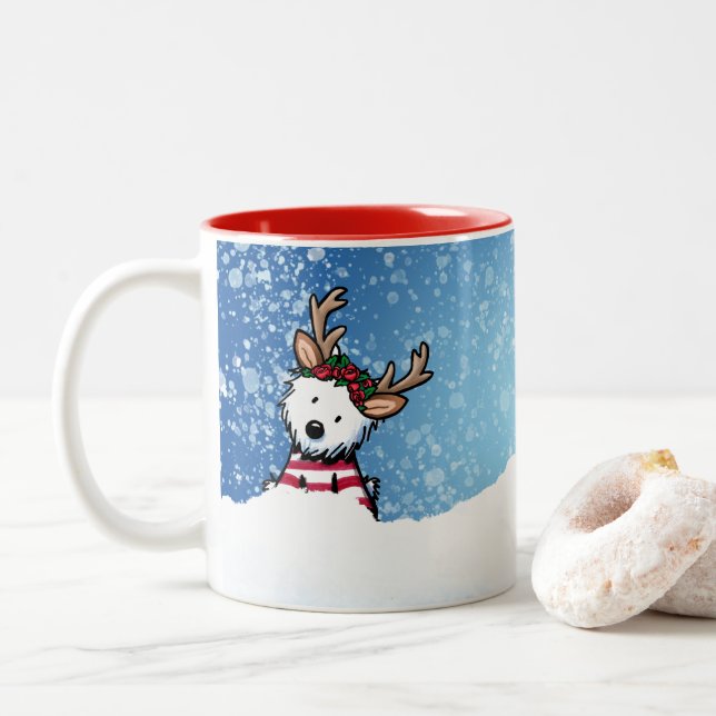 KiniArt Westie Reindeer Christmas Mug (With Donut)
