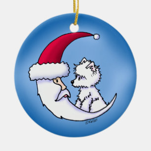 KiniArt Westie Santa Moon Ceramic Tree Decoration