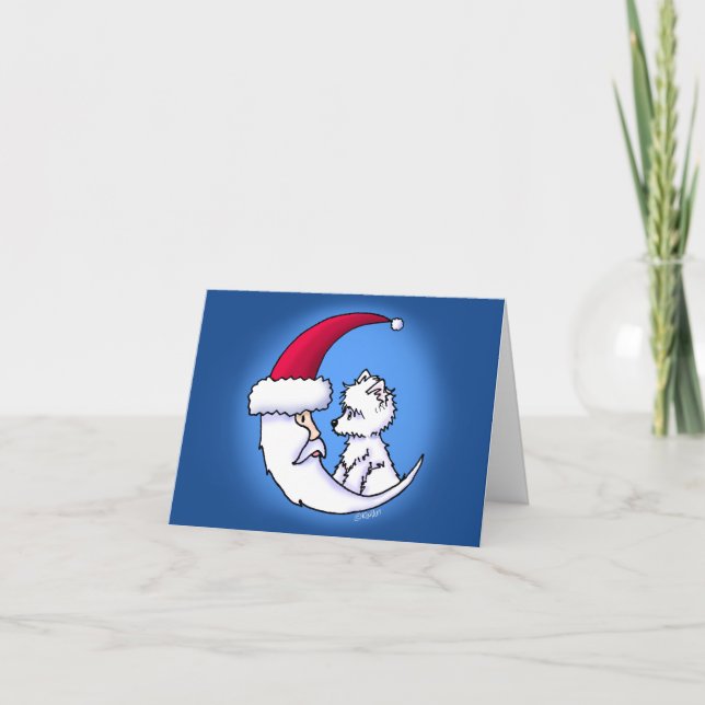 KiniArt Westie Santa Moon Christmas Holiday Card (Front)