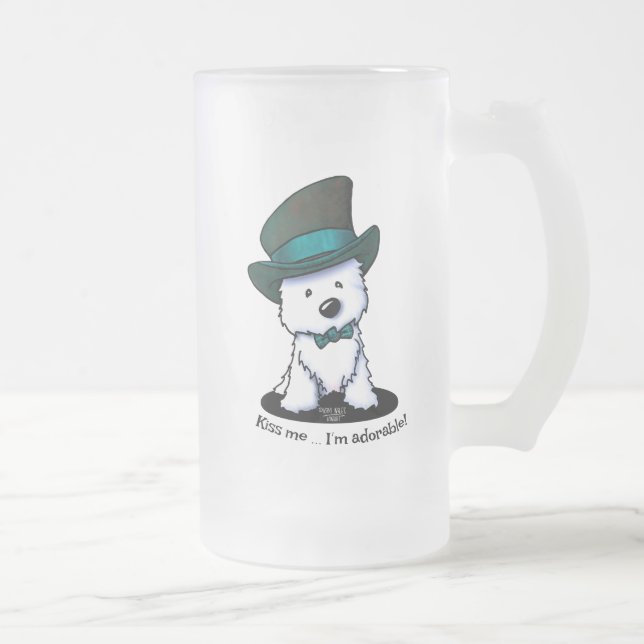 KiniArt Westie Terrier St. Paddy's Frosted Glass Beer Mug (Right)